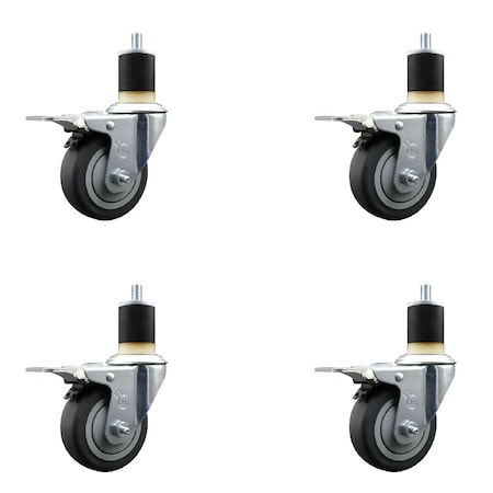 Service Caster 3.5'' Thermoplastic Rubber Swivel 1-7/8'' Expanding Stem Caster Set Total Lock Brake, 4PK SCC-EXTTL20S3514-TPRB-178-4